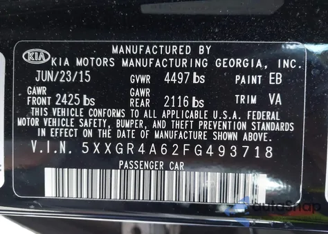 2015 Kia Optima Sx Turbo из США, поврежденный, VIN 5XXGR4A62FG493718